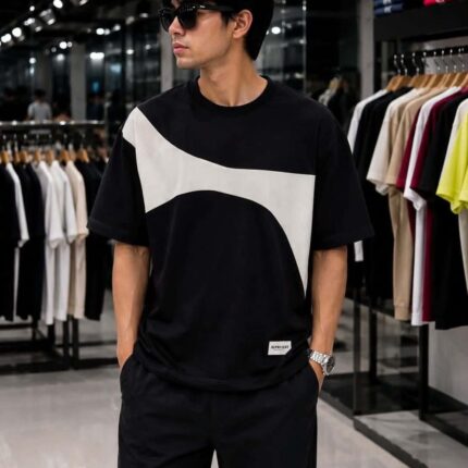 Black Contrast Drop Tee